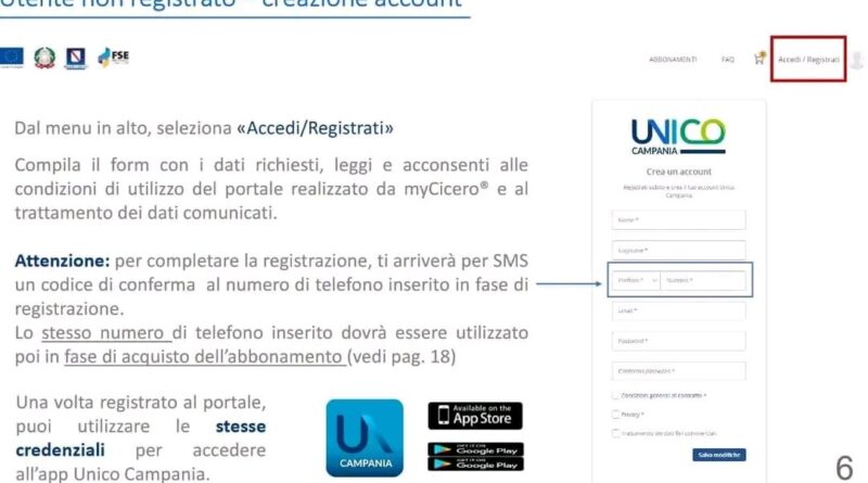 APP Unico Campania, abbonamento gratuito provvisorio per studenti.