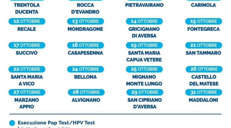 ASL Caserta/“Screening Oncologici in Tour”, le tappe di Ottobre per partecipare ai prossimi appuntamenti in programma