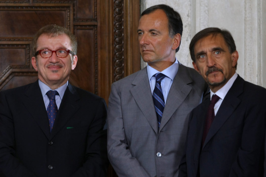 © Roberto Monaldo / LaPresse 08-07-2010 Roma Politica Villa Madama – Il Presidente dl Consiglio Berlusconi riceve il Primo Ministro della Repubblica di Malta, Gonzi Nella foto Roberto Maroni, Franco Frattini, Ignazio La Russa © Roberto Monaldo / LaPresse 08-07-2010 Rome Villa Madama, italian Prime Minister Silvio Berlusconi meets whit Prime Minister of the Republic of Malta, Lawrence Gonzi In the photo Roberto Maroni, Franco Frattini, Ignazio La Russa