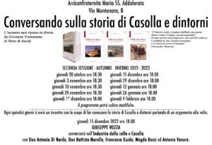 RIPRENDE DOMANI GIOVEDI’ 15 DICEMBRE PRESSO L’ARCICONFRATERNITA’ MARIA SS. ADDOLORATA – VIA MONTANARA,8 IN CASOLLA, CON INIZIO ALLE ORE 18,  IL RITUALE INCONTRO DEL SEMINARIO ORGANIZZATO DALL’EDITORE CASERTANO GIUSEPPE VOZZA DAL TEMA ” CONVERSANDO SULLA STORIA DI CASOLLA E DINTORNI”.