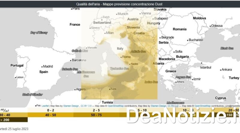 Superamenti diffusi del limite PM10 in Campania per afflusso polveri sahariane