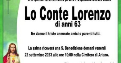 Ariano Irpino – Ciao al 63enne Lorenzo Lo Conte