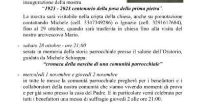 Celebrazione del Centenario della posa della prima pietra della Chiesa parrocchiale dei Santi Apostoli Pietro e Paolo