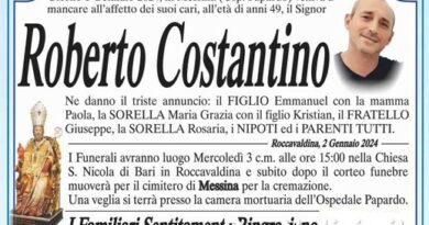 Roccavaldina – Ciao al 49enne Roberto Costantino