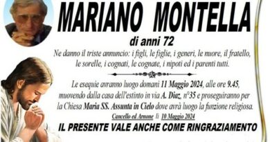 Cancello ed Arnone – Ciao al 72enne Mariano Montella