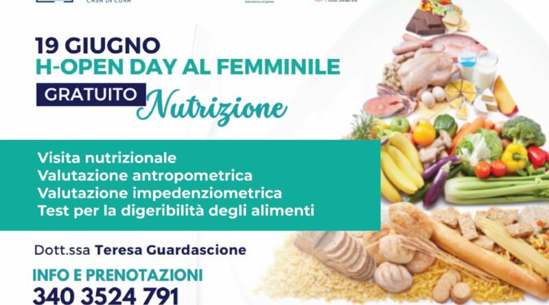 NUTRIZIONE DELLE DONNE, OPEN DAY GRATUITO MERCOLEDÌ 19 A VILLA FIORITA DI CAPUA.