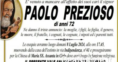 Cancello ed Arnone – Ciao al 72enne Paolo Prezioso