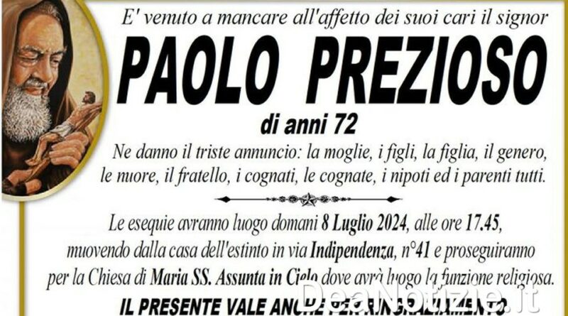 Cancello ed Arnone – Ciao al 72enne Paolo Prezioso