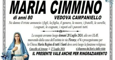 Cancello ed Arnone – Ciao all’80enne Maria Cimmino