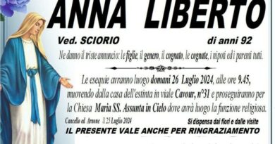 Cancello ed Arnone – Ciao alla 92enne Anna Liberto