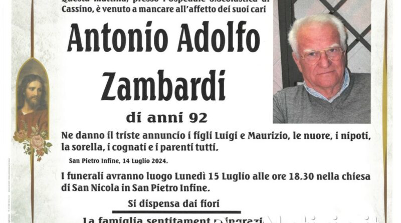 San Pietro infine – Ciao al 92enne Antonio Adolfo Zambardi