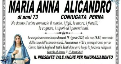 Cancello ed Arnone – Ciao alla 73enne Maria Anna Alicandro