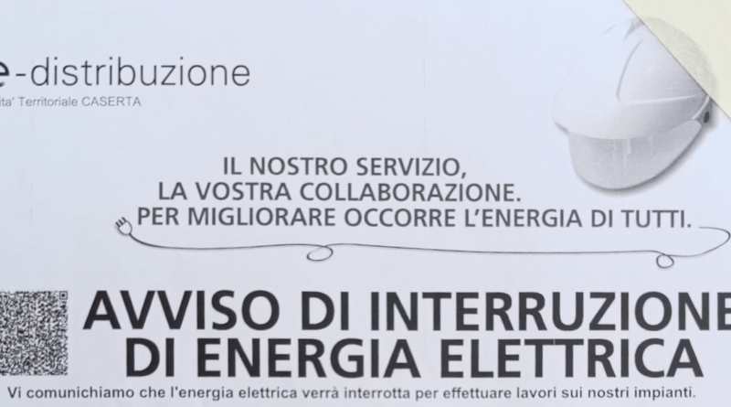 Mercoledì 7 interruzione energia elettrica a San Nicola La Strada – Le zone interessate dal provvedimento