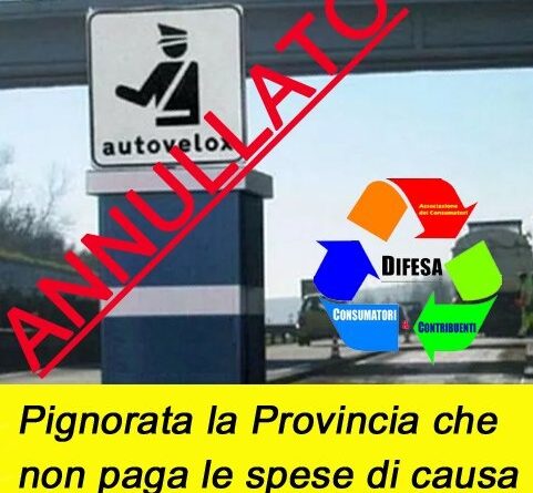 Multe: pignorato il conto corrente della Provincia di Caserta.