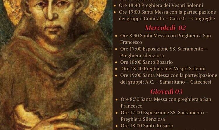 Arcidiocesi di Capua – Arcipretura San Secondino V.C. – San Francesco d’Assisi – Triduo di preparazione