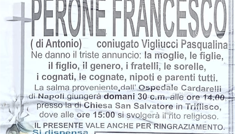 Bellona – Ciao al 63enne Francesco Perone