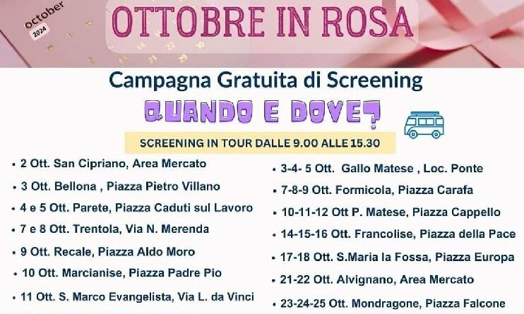 Ottobre in Rosa: nel mese simbolo della lotta al tumore al seno prosegue “Screening in Tour”, la campagna gratuita di prevenzione promossa dall’ASL Caserta